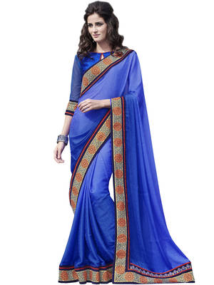 Blue embroidered jacquard saree with blouse 1