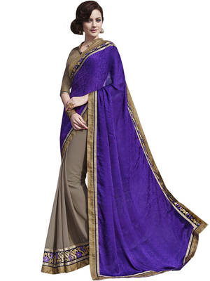 Multicolor embroidered jacquard saree with blouse 1