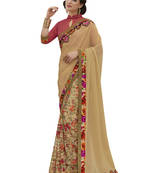 Beige embroidered georgette saree with blouse