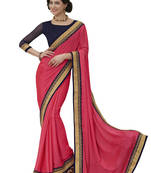 Pink embroidered jacquard saree with blouse