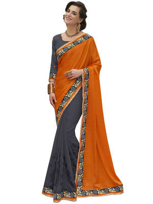 Multicolor embroidered jacquard saree with blouse 1