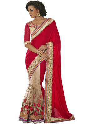 Multicolor embroidered chiffon saree with blouse 1
