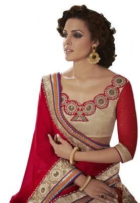 Multicolor embroidered chiffon saree with blouse 2
