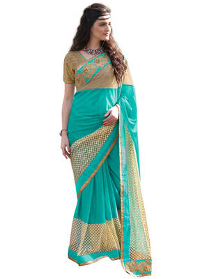 Blue embroidered lycra saree with blouse 1