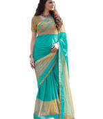 Blue embroidered lycra saree with blouse