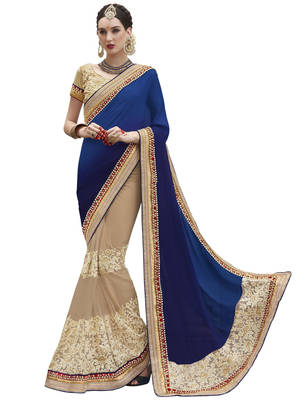 Multicolor embroidered jacquard saree with blouse 1