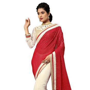 Red embroidered faux georgette saree with blouse 2