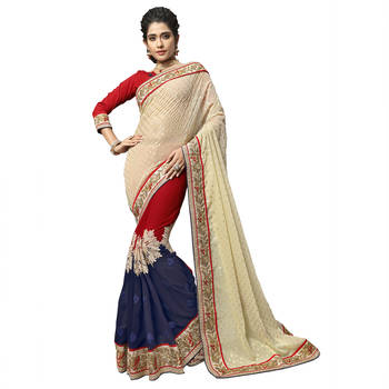 Multicolor embroidered faux georgette saree with blouse 1
