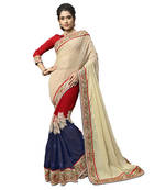 Multicolor embroidered faux georgette saree with blouse
