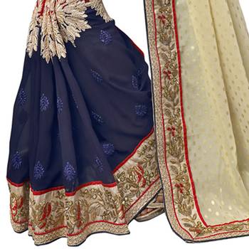 Multicolor embroidered faux georgette saree with blouse 4