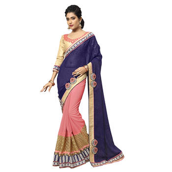 Purple embroidered faux georgette saree with blouse 1