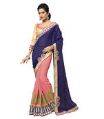 Purple embroidered faux georgette saree with blouse