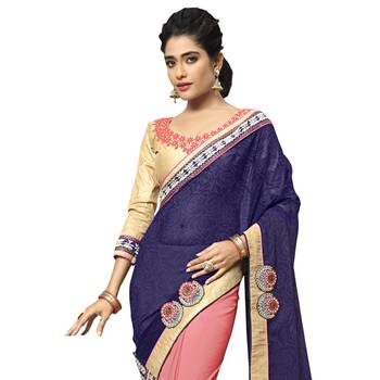 Purple embroidered faux georgette saree with blouse 2