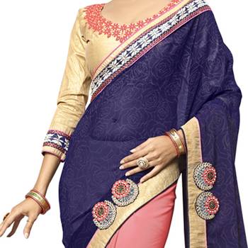 Purple embroidered faux georgette saree with blouse 3