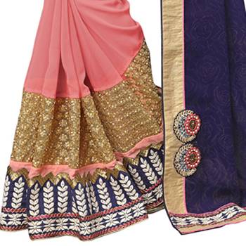 Purple embroidered faux georgette saree with blouse 4