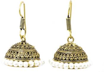 Oxidisedntextured Mehndi Golden Shade Jhumka Earrings 1