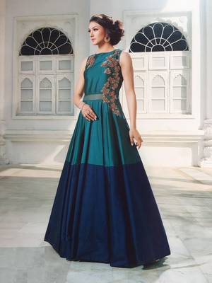 Blue Tapeta embroidered semi stitched salwar with dupatta 1