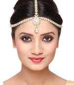 Trendy Design Matha Patti For Wedding Gold Finishing With Pearl And Stone In White