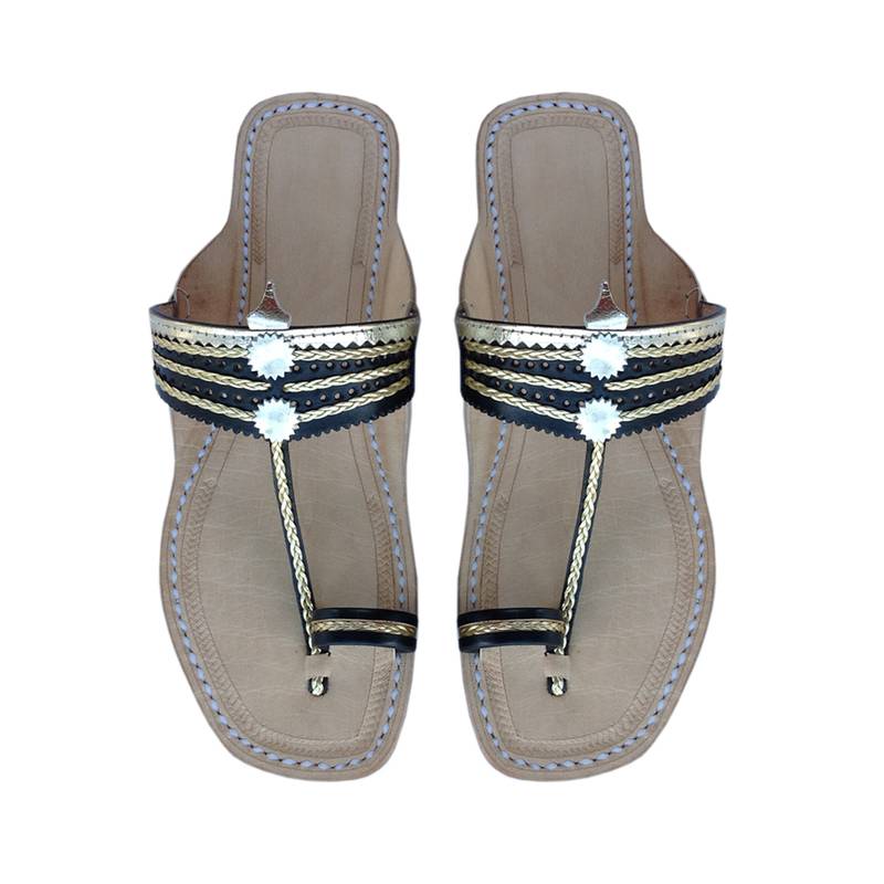 Black and Golden Ladies Kolhapuri Chappal KORAKARI 1490037