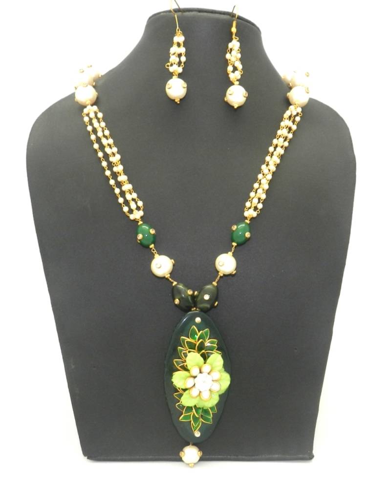 Green Stone Crystal NecklaceSets Radhesh Creation And Jewellery