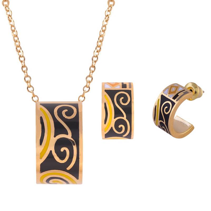 Enamel Gold Scroll pendants Set for Women