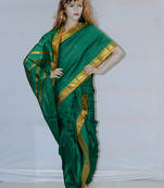 emerald green woven art silk brahaman ready made nauvari saree