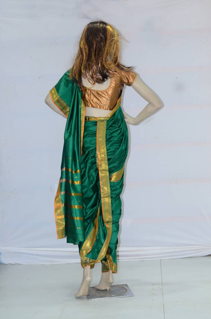 emerald green woven art silk brahaman ready made nauvari saree