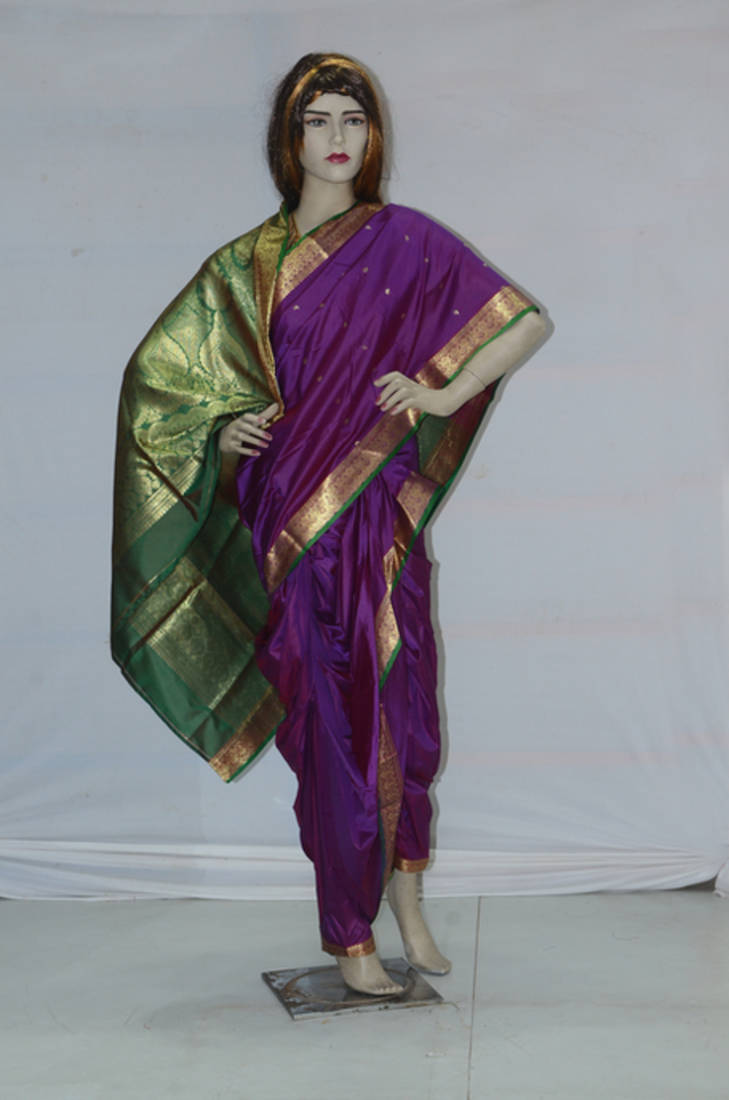 violet woven art silk brahaman ready made nauvari saree - Sanskruti ...