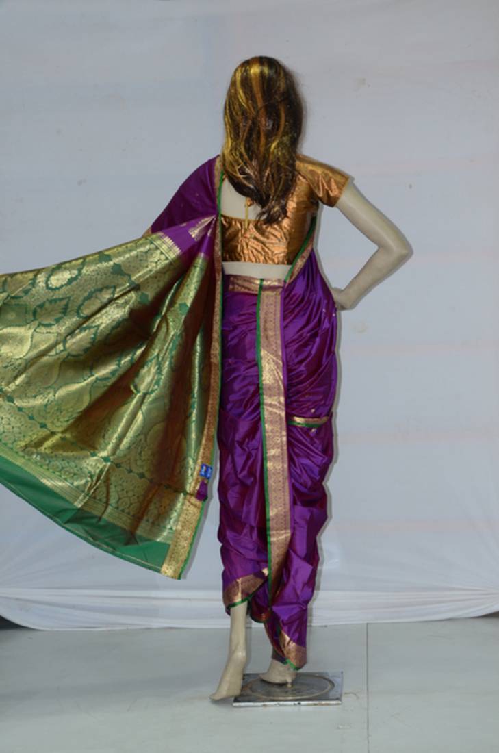 violet woven art silk brahaman ready made nauvari saree - Sanskruti ...
