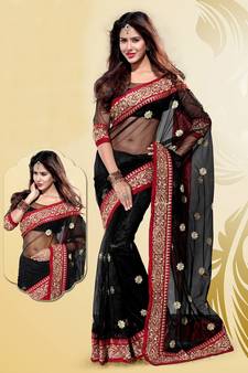 Stylish Black Net Party Wear Saree