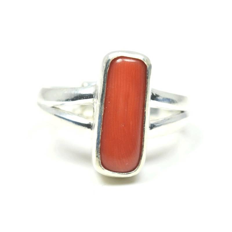 coral (natural) moonga ratti sterling silver cut design  adjustable ring