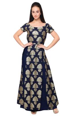 Blue faux crepe plain kurti 1