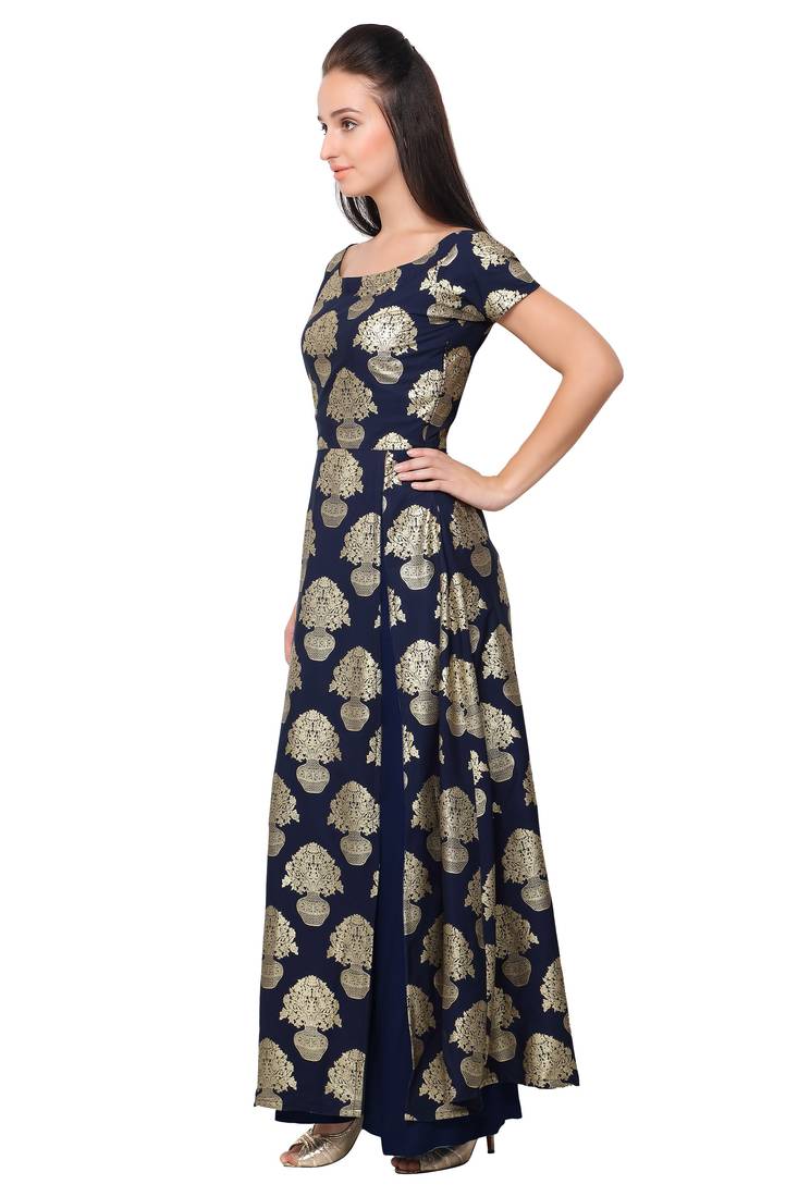 Blue faux crepe plain kurti