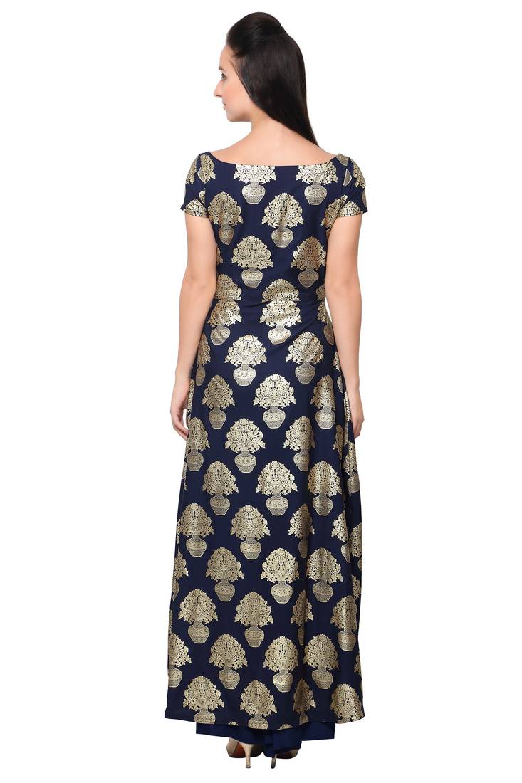 Blue faux crepe plain kurti