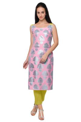 Pink faux crepe plain kurti 1