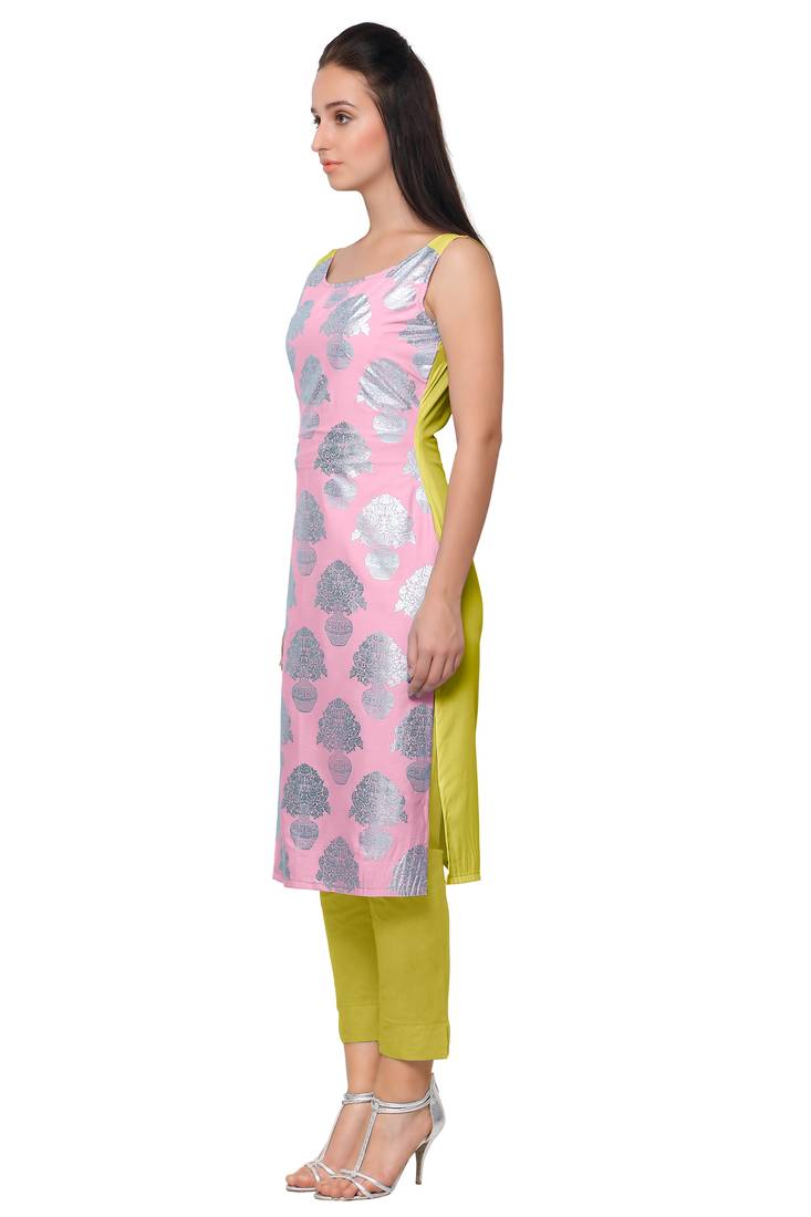 Pink faux crepe plain kurti