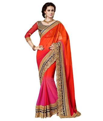 multicolor embroidered georgette saree with blouse 1