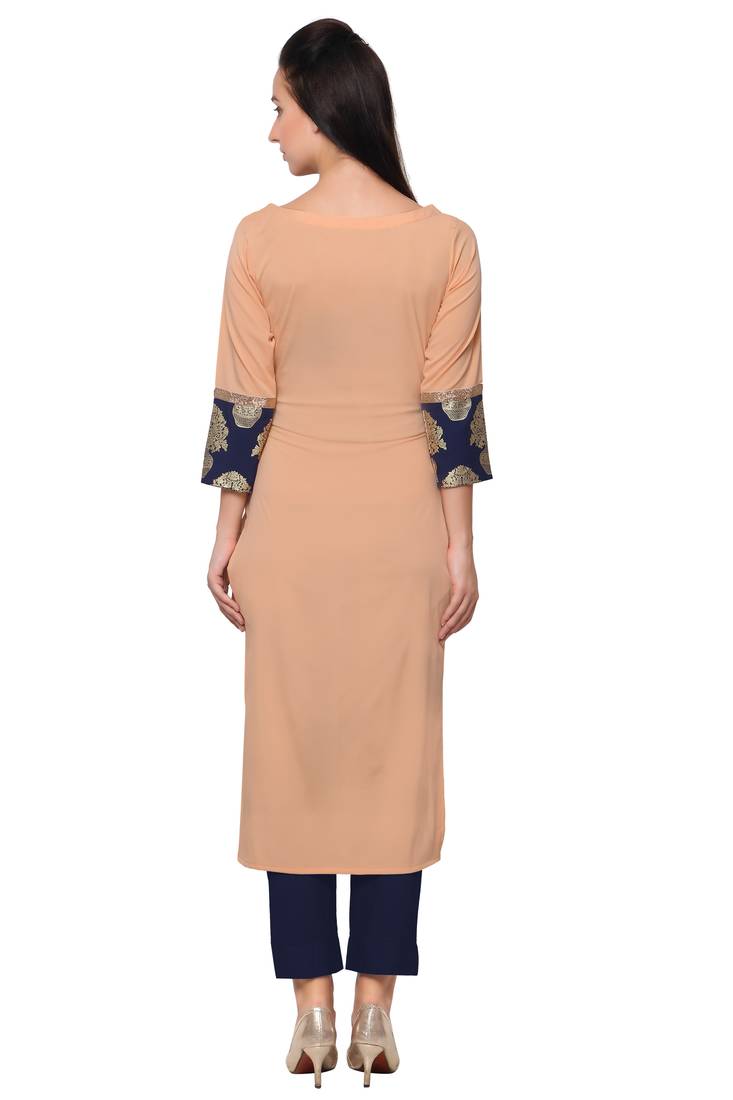 Blue faux crepe plain kurti