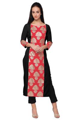 Red faux crepe plain kurti 1