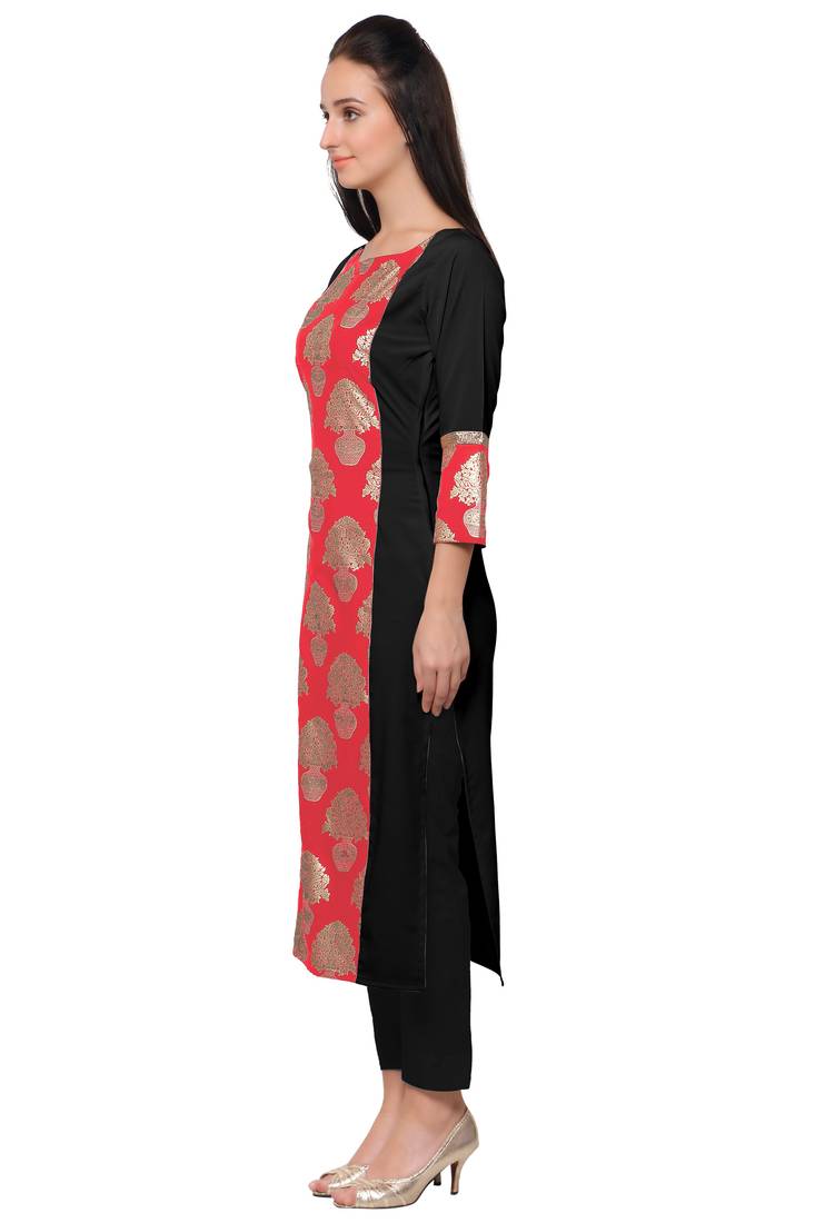Red faux crepe plain kurti