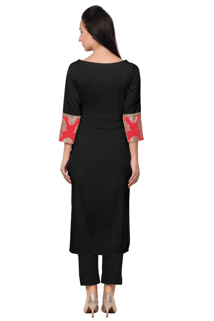 Red faux crepe plain kurti