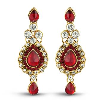 Wedding Wear Red Austrian Stone Gold Finishing Necklace Set With Maang Tikka 3