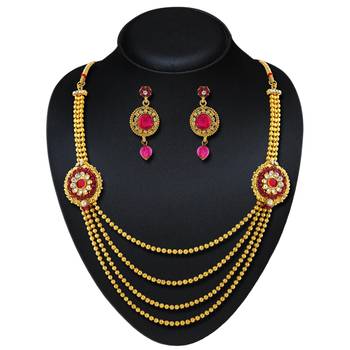 Traditional Design Pink Austrian Stone Wedding Wear Necklace Set 1