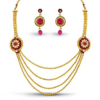Traditional Design Pink Austrian Stone Wedding Wear Necklace Set 2