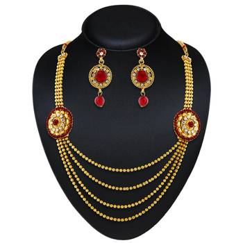 Traditional Design Red Austrian Stone Wedding Wear Necklace Set 1