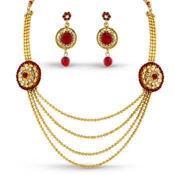 Traditional Design Red Austrian Stone Wedding Wear Necklace Set 2