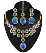 Classy Design Austrian Stone Gold Finishing Party Wear Necklace Set With Maang Tikka