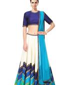 White embroidered bhagalpuri silk unstitched ghagra choli