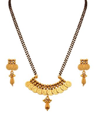 JFL - Traditional Ethnic Temple Goddess Laxmi Coin One Gram Gold Plated Mangalsutra  1