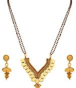 JFL - Traditional Ethnic Temple Goddess Laxmi Coin One Gram Gold Plated Black Bead Double Chain Mangalsutra